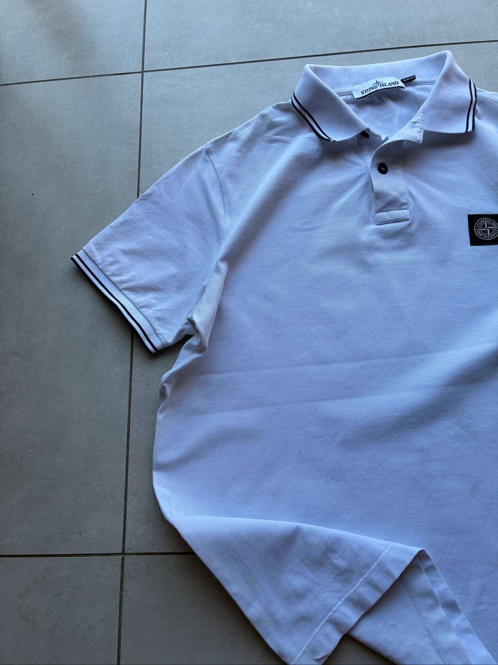 Polo Stone Island Branco Autêntico com Logo Bordado Y2K Slim Fit Tamanho GG – Ótimo Estado – photo 4